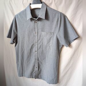 Vuori Bridge Short Sleeve Button Down Shirt S/S Men Small Print Grey Blue V184